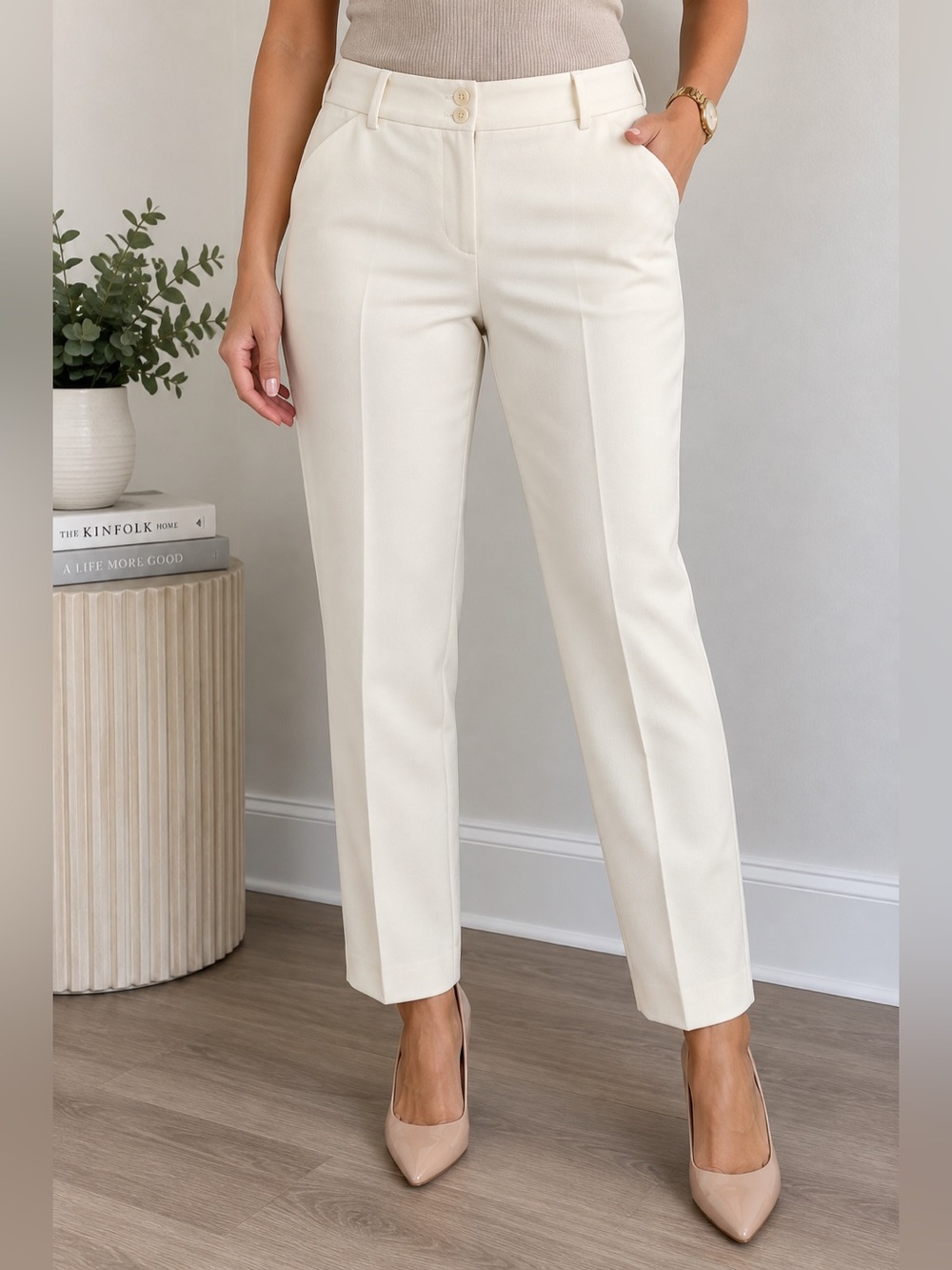 Talbots Hampshire Women’s Size 10 Ivory Stretch Straight Leg Dress Pants